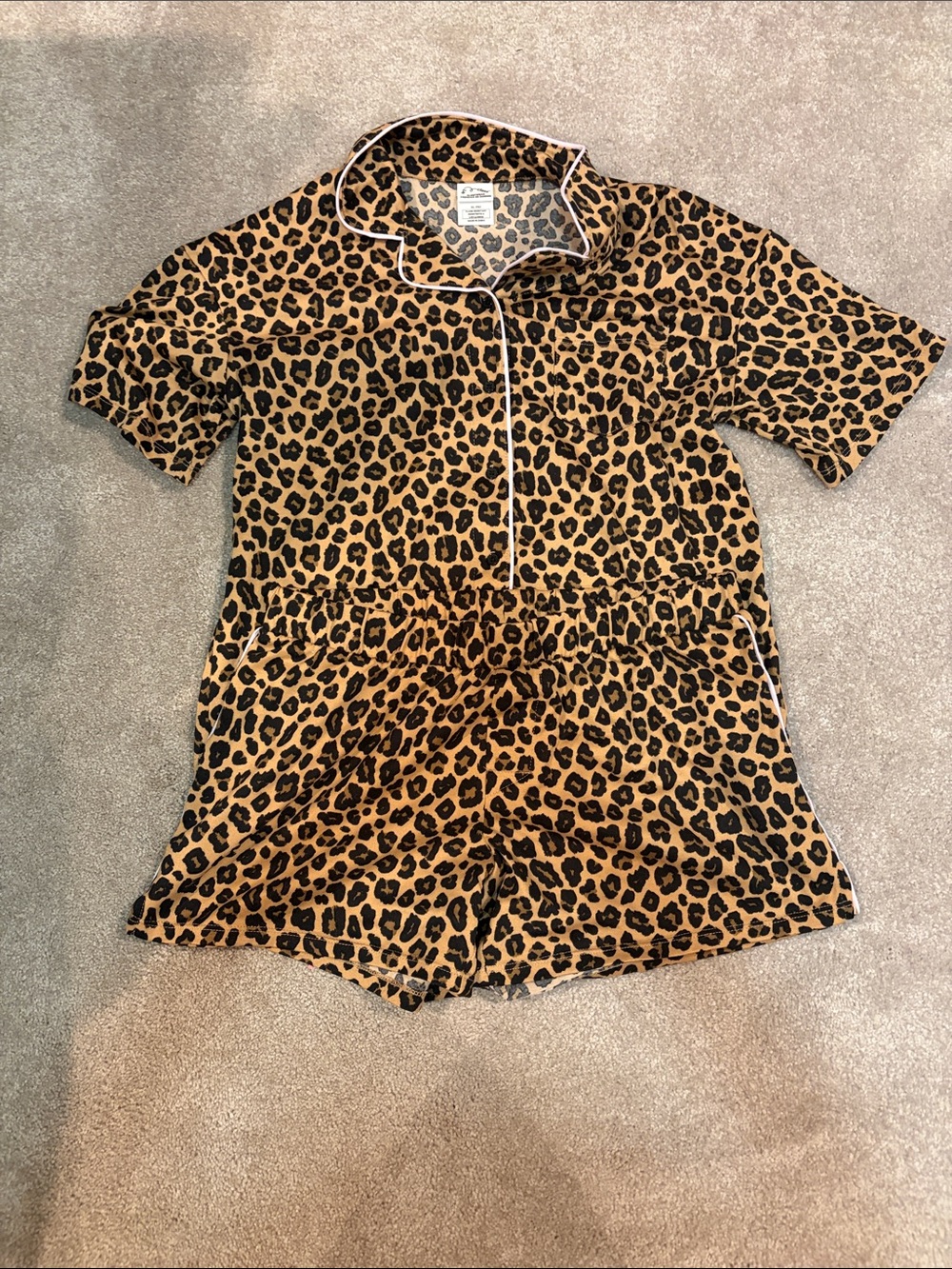 Art Class Leopard Print Short Sleeve Pajama Romper - Black & Brown